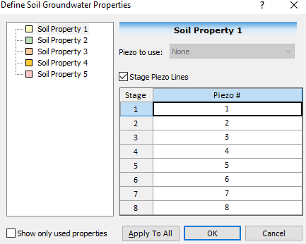 Define Soil Groundwater Properties dialog